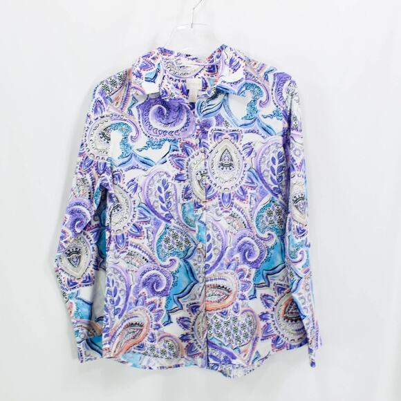 CHICO'S Purple Cotton Paisley Floral Button Down Blouse - Picture 1 of 9